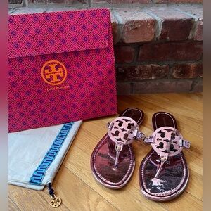 **SOLD** Tory Burch Pink Mirrored Metallic Miller Sandals